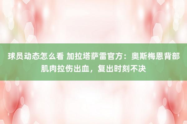 球员动态怎么看 加拉塔萨雷官方：奥斯梅恩背部肌肉拉伤出血，复出时刻不决