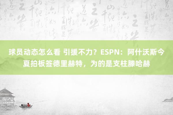 球员动态怎么看 引援不力？ESPN：阿什沃斯今夏拍板签德里赫特，为的是支柱滕哈赫