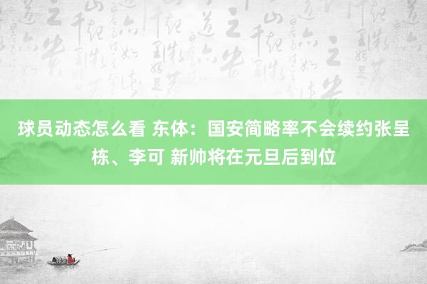 球员动态怎么看 东体：国安简略率不会续约张呈栋、李可 新帅将在元旦后到位