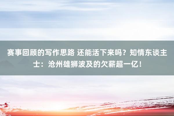 赛事回顾的写作思路 还能活下来吗？知情东谈主士：沧州雄狮波及的欠薪超一亿！